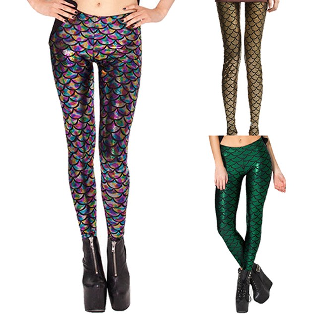 Womens Mermaid Fish Scale Printing Slim Leggings (Size L)6.56 Womens Mermaid Fish Scale Printing Slim Leggings (Size L)6.56