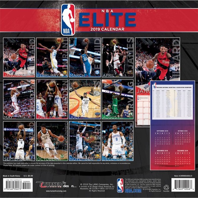 NBA Elite Mini Wall Calendar, Basketball by Calendars Tanga