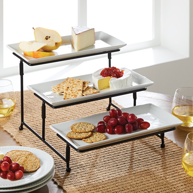 Porcelain 3 Tier Serving Tray Rectangular Dessert Stand Serving Platter - Tanga large 3 tier serving tray