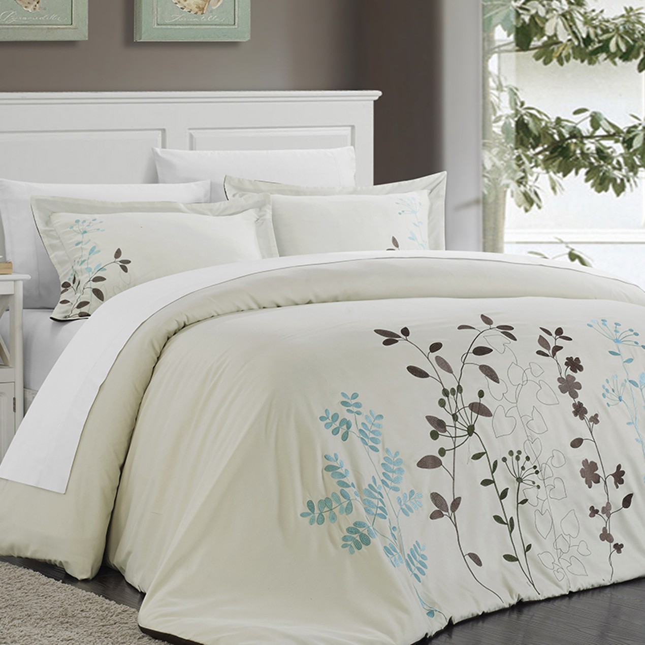 Chic Home 3 Piece Samantha Floral Embroidered Duvet Set Tanga